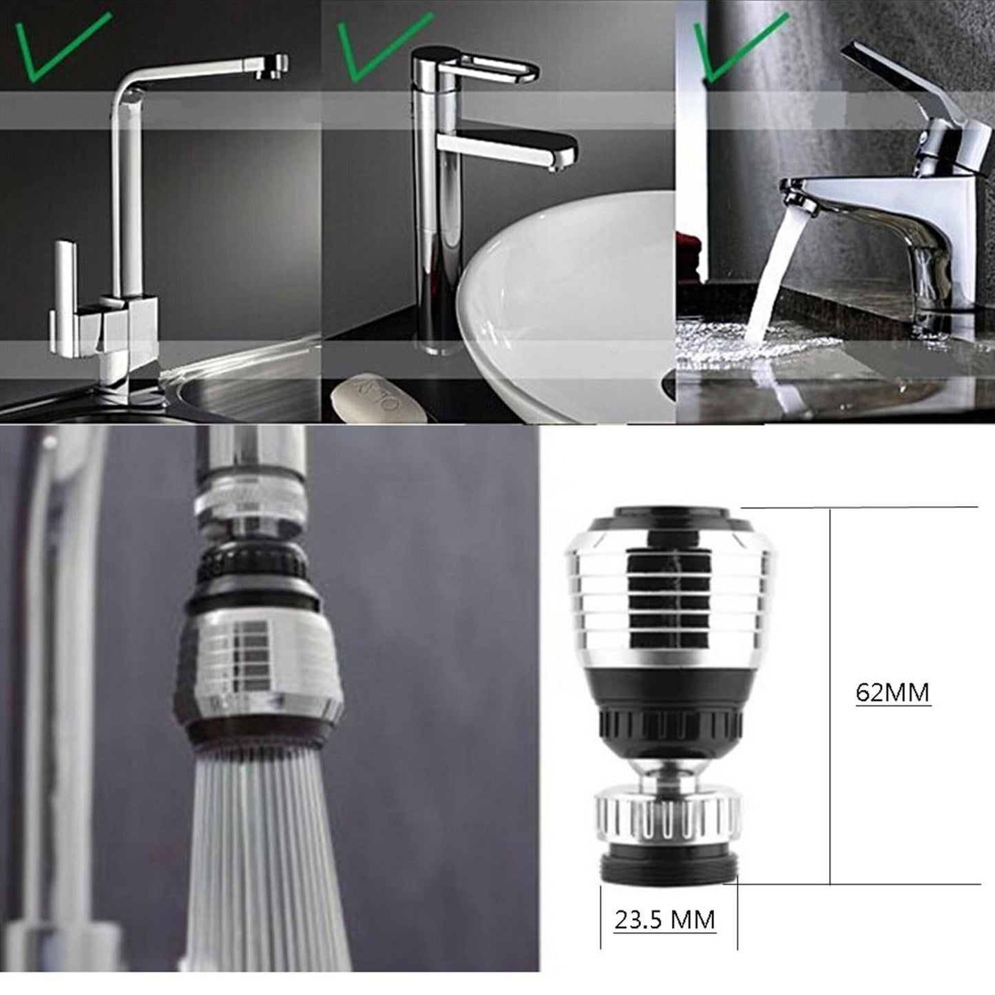 Faucet Aerator Sprinkler Water Bubbler 360 degrees Rotate Kitchen Water Tap Sprayer Filter Nozzle Splashing V1294-YM0523-3118220024511