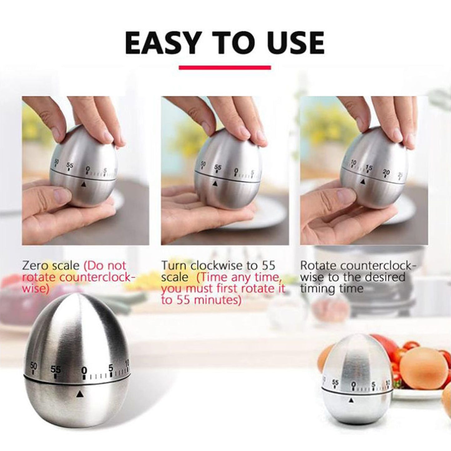 Cooking Timer Egg Shaped Clear Scale Design Manual Mechanical 60 Minutes Kitchen Baking Timing Reminder V1294-YM0523-3118220025811