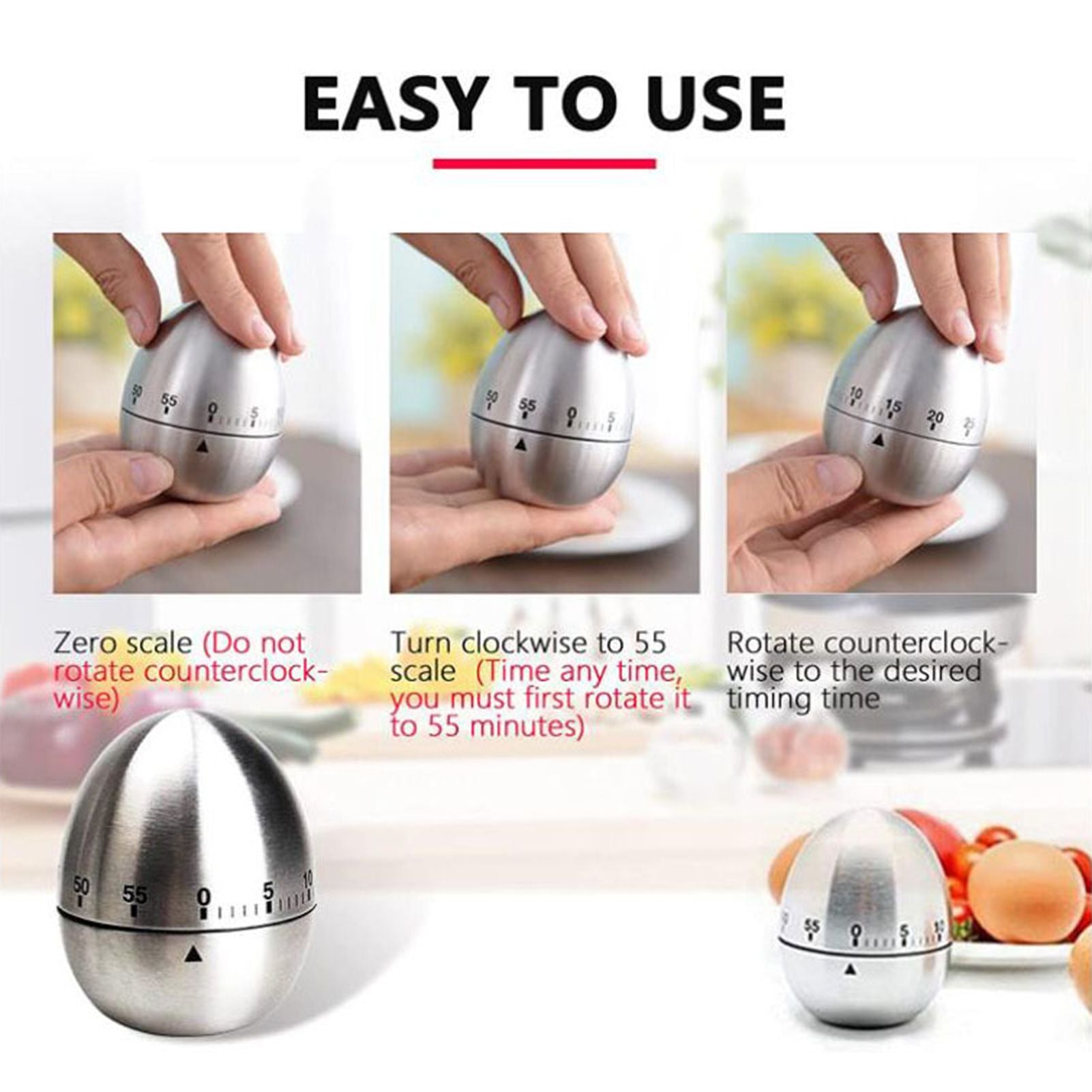 Cooking Timer Egg Shaped Clear Scale Design Manual Mechanical 60 Minutes Kitchen Baking Timing Reminder V1294-YM0523-3118220025811