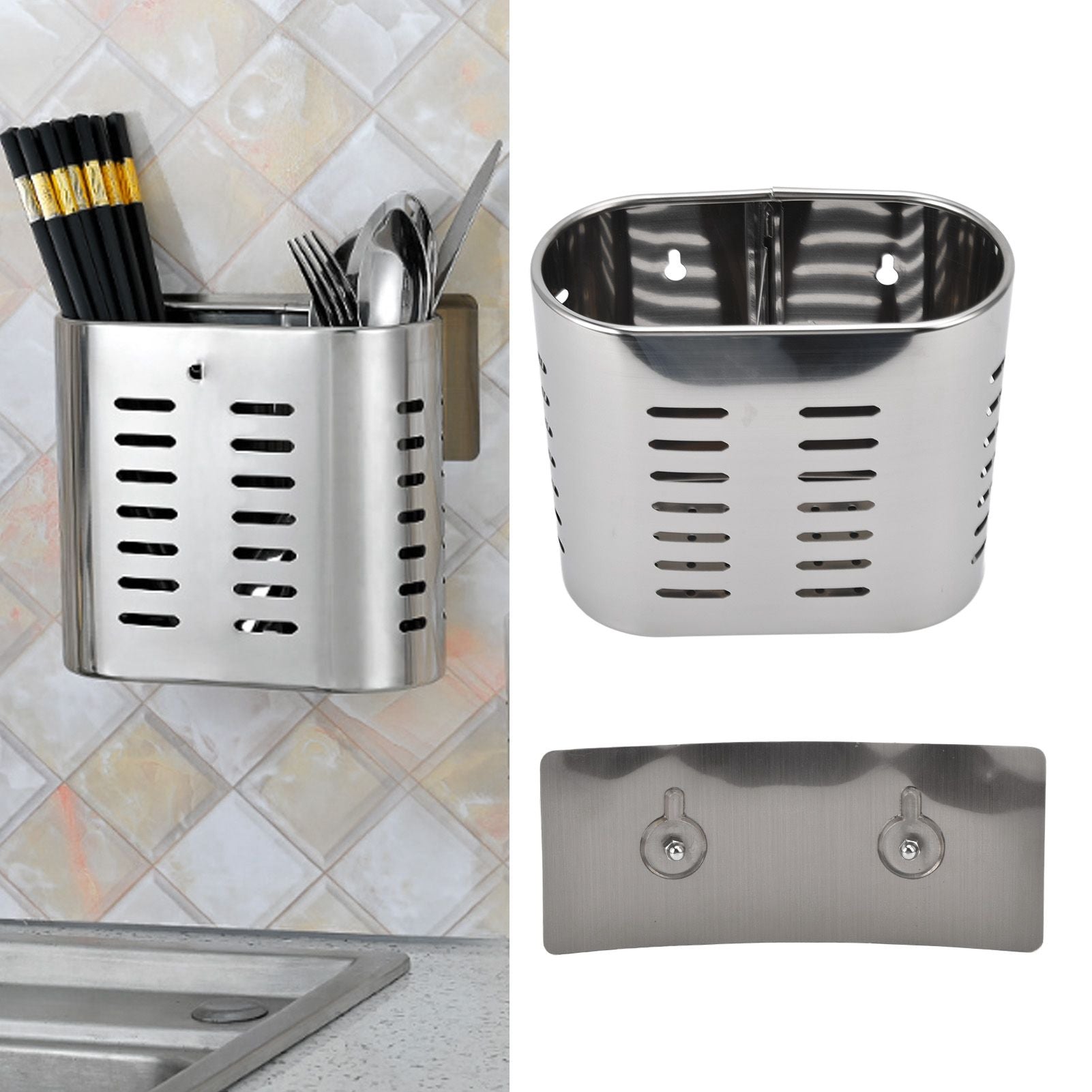 Chopsticks Hanging Organizer Stainless Steel Utensil Drying Racks with Hollow Design for Kitchen V1294-YM0523-3118220026711