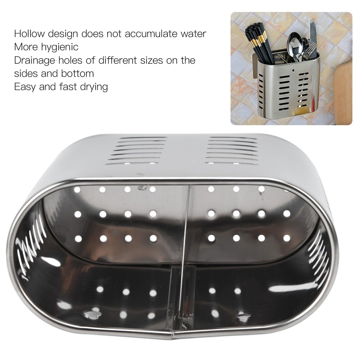 Chopsticks Hanging Organizer Stainless Steel Utensil Drying Racks with Hollow Design for Kitchen V1294-YM0523-3118220026711