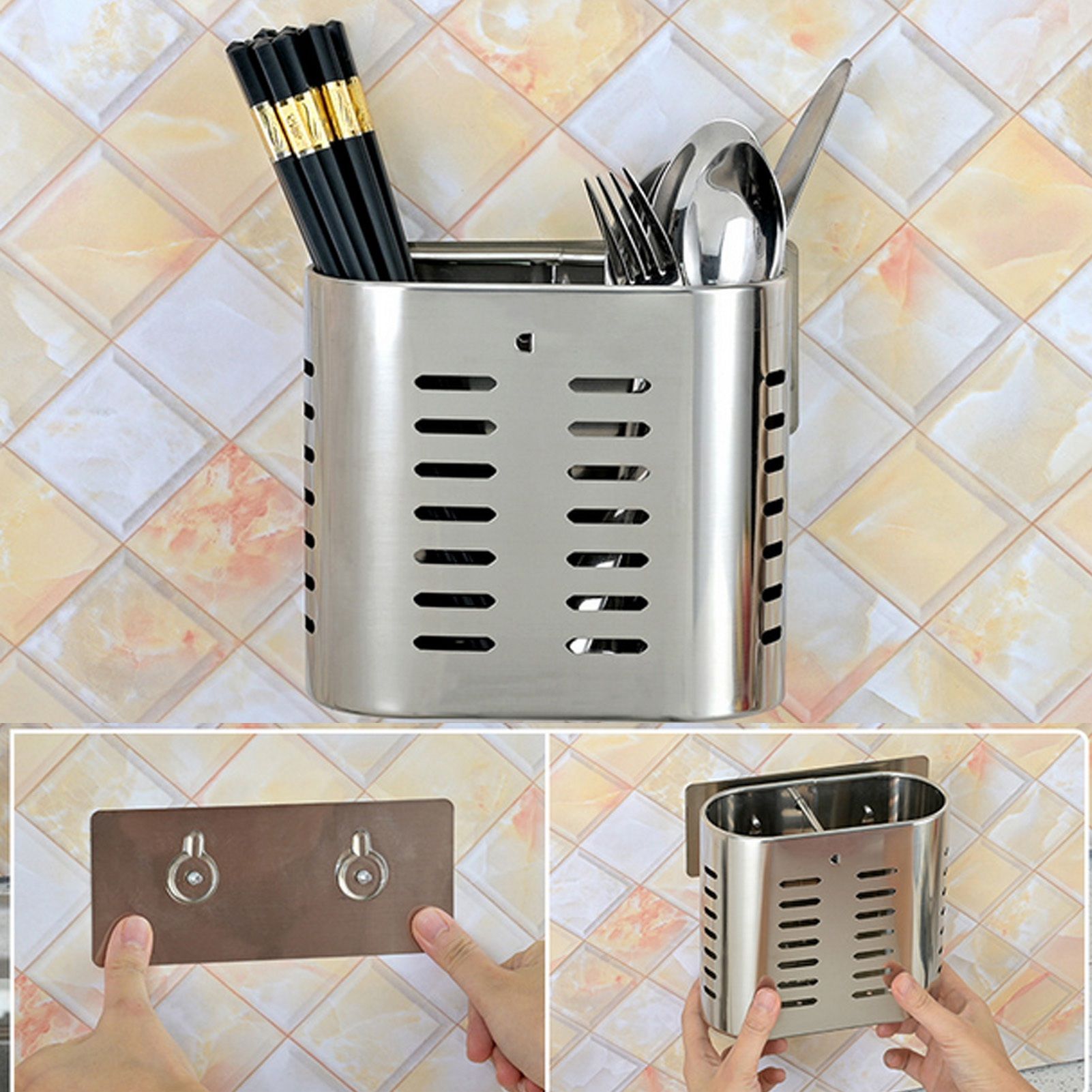 Chopsticks Hanging Organizer Stainless Steel Utensil Drying Racks with Hollow Design for Kitchen V1294-YM0523-3118220026711