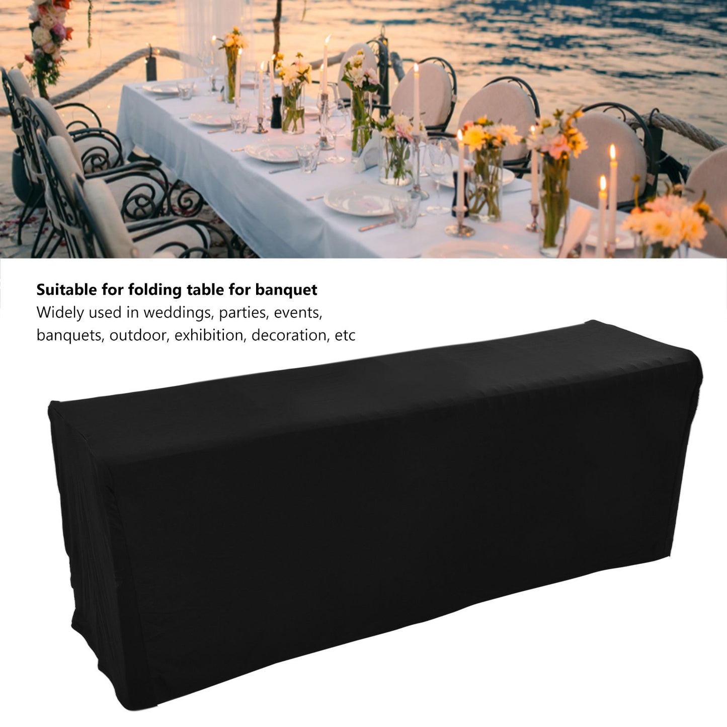 Table Cover Rectangular Wrinkle Resistant Washable Universal Black Stretch Tablecloth for Wedding Party V1294-YM0523-3118220027812