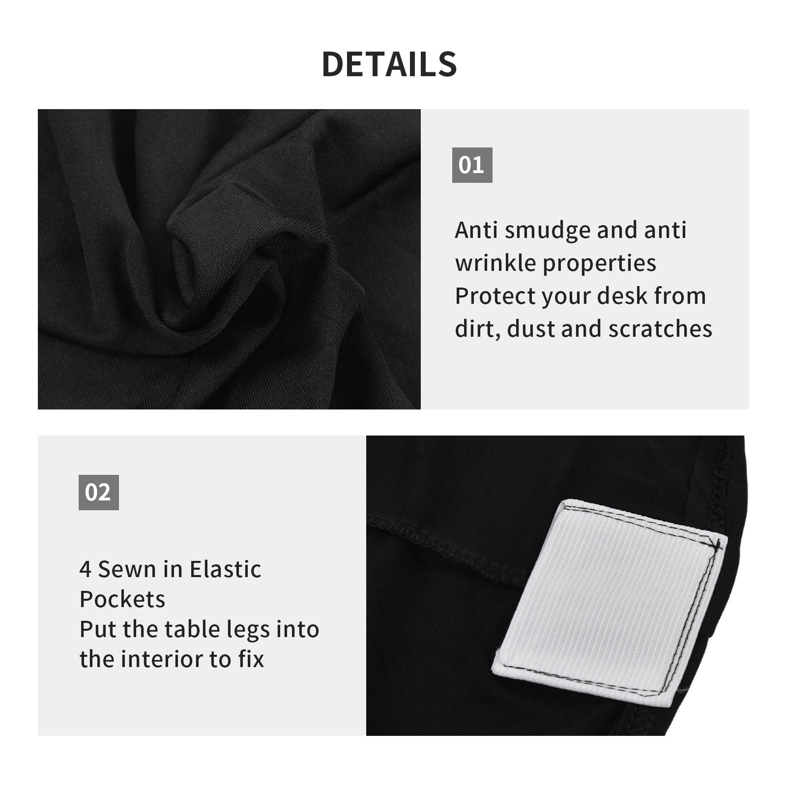 Table Cover Rectangular Wrinkle Resistant Washable Universal Black Stretch Tablecloth for Wedding Party V1294-YM0523-3118220027813