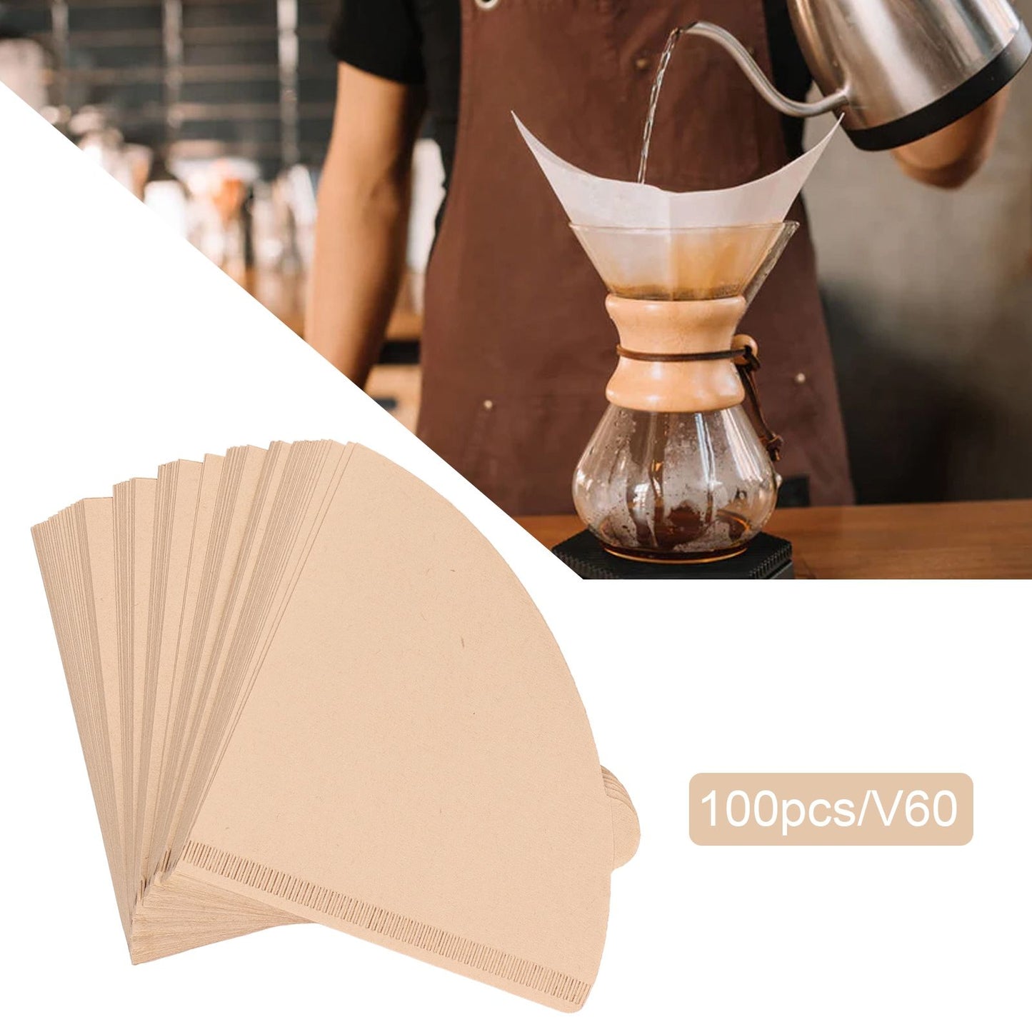 100PCS Coffee Filter Paper Cone Shaped Disposable Coffee Strainer Paper Natural Filter Paper AccessoryV60 V1294-YM0523-3118220028412
