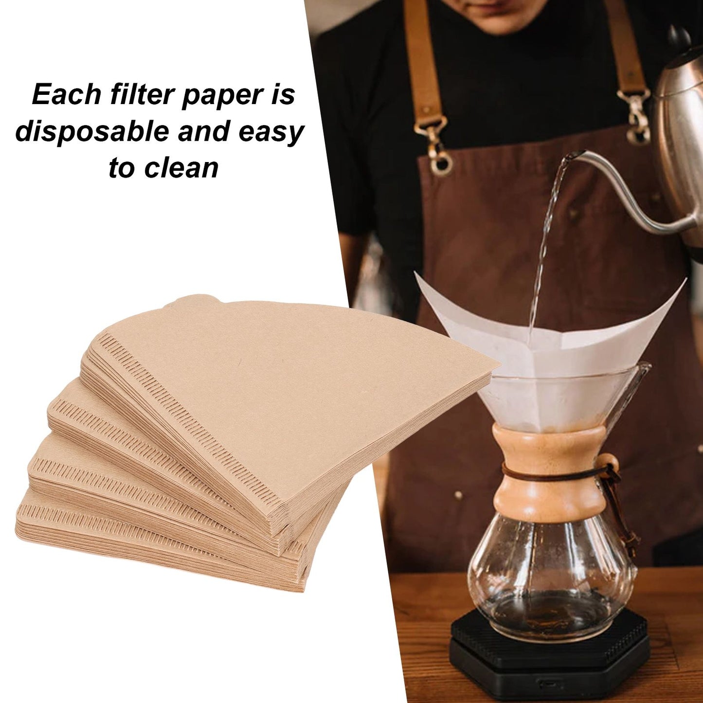 100PCS Coffee Filter Paper Cone Shaped Disposable Coffee Strainer Paper Natural Filter Paper AccessoryV60 V1294-YM0523-3118220028412