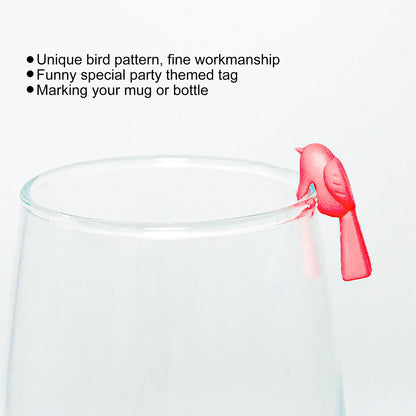 4 Set Wine Cup Labels Silicone Reusable Bird Shape Drinking Glass Identifier Markers for Bars Parties V1294-YM0523-3118220028611