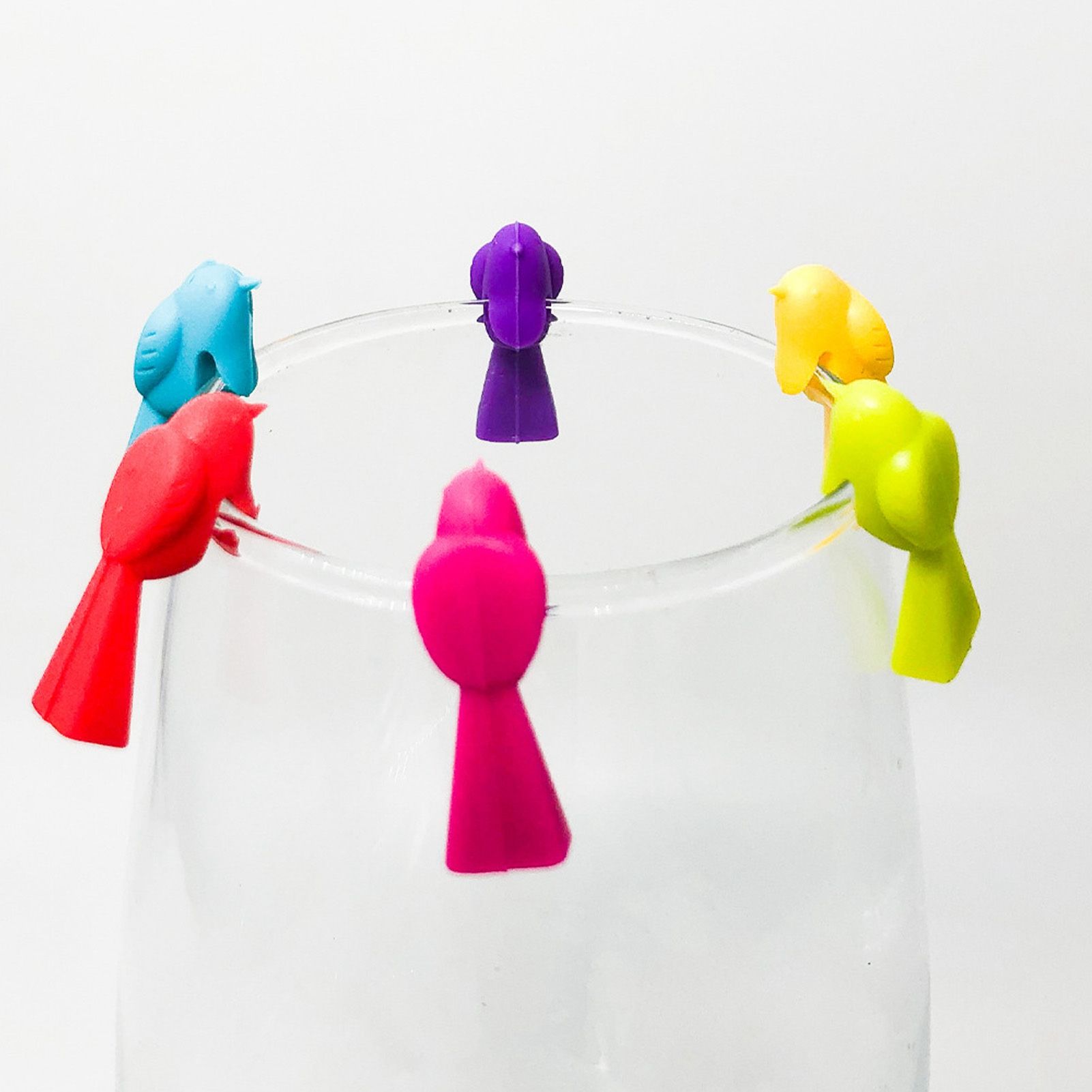 4 Set Wine Cup Labels Silicone Reusable Bird Shape Drinking Glass Identifier Markers for Bars Parties V1294-YM0523-3118220028611
