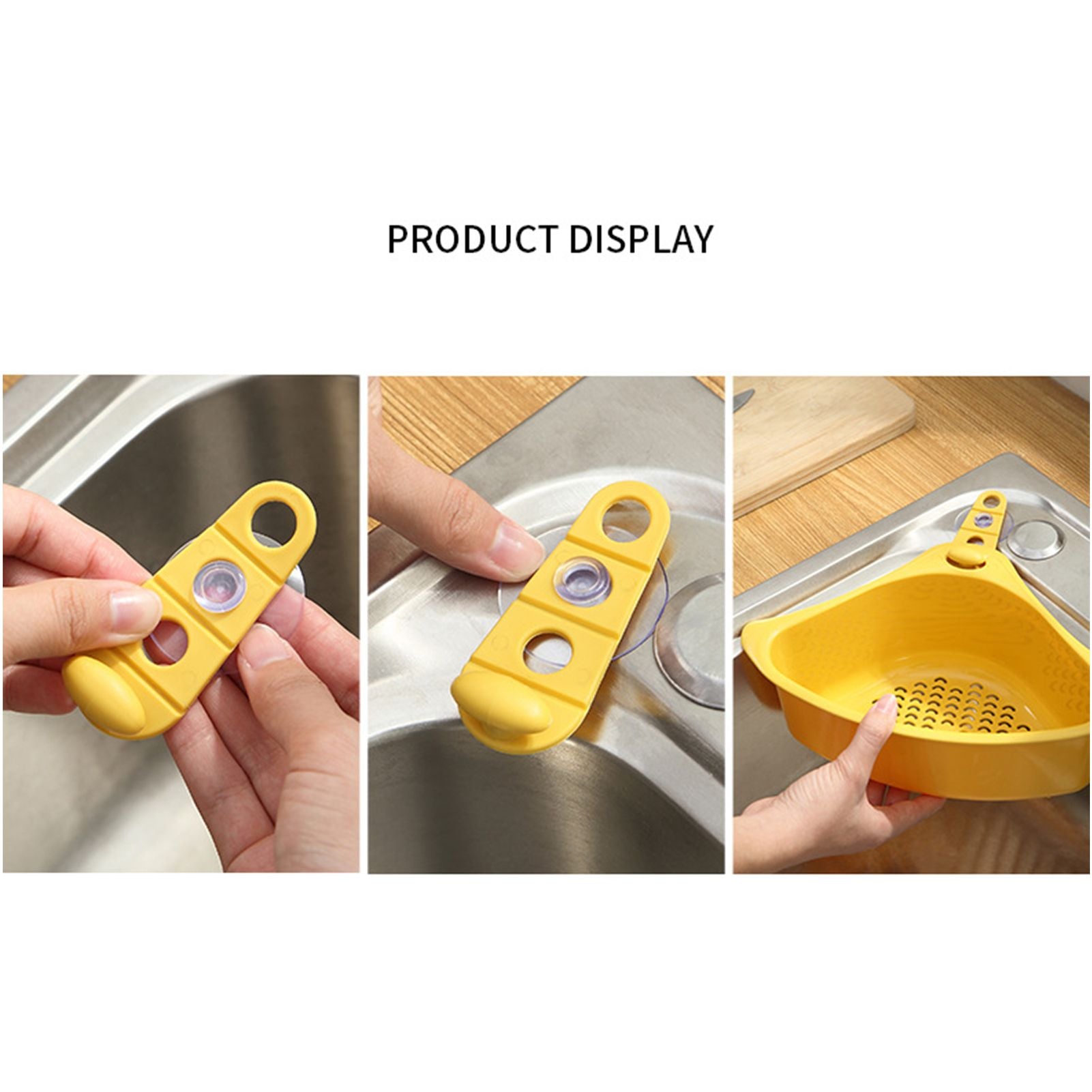 Kitchen Triangular Drain Basket Stable Easy Draining Corner Sink Strainer Basket for KitchenYellow V1294-YM0523-3118220030611