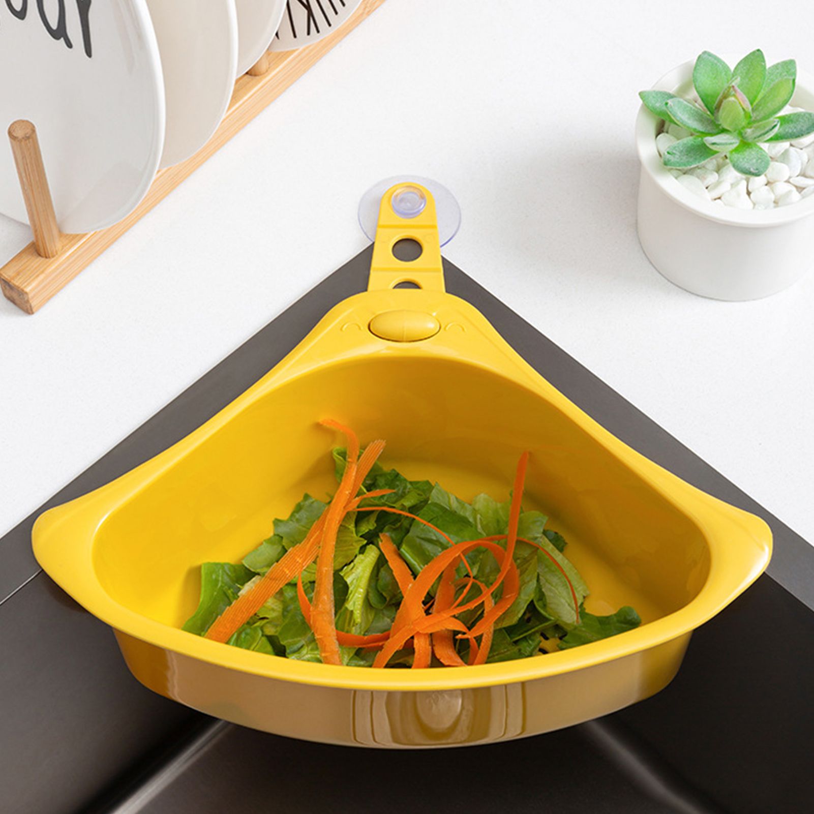 Kitchen Triangular Drain Basket Stable Easy Draining Corner Sink Strainer Basket for KitchenYellow V1294-YM0523-3118220030611