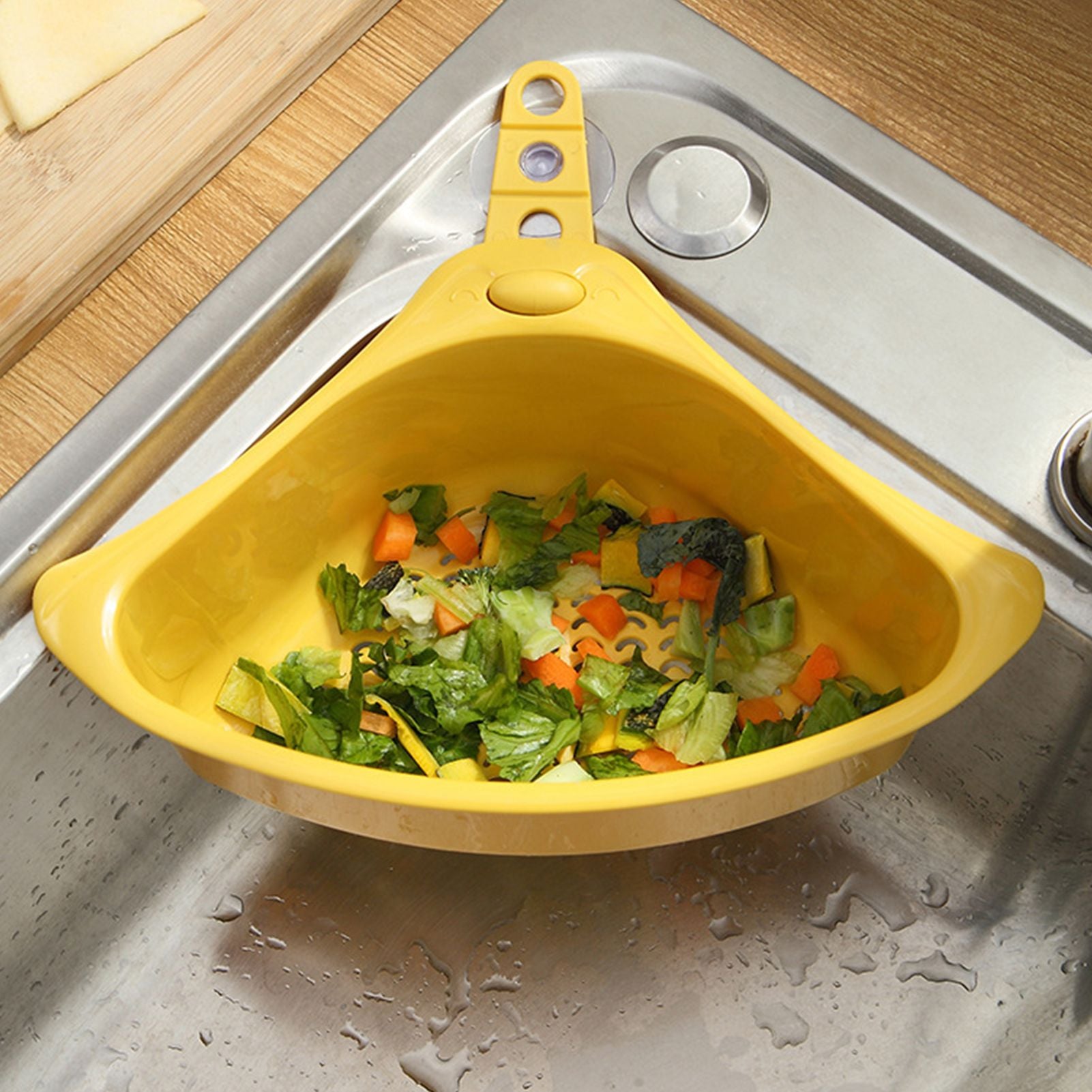Kitchen Triangular Drain Basket Stable Easy Draining Corner Sink Strainer Basket for KitchenYellow V1294-YM0523-3118220030611