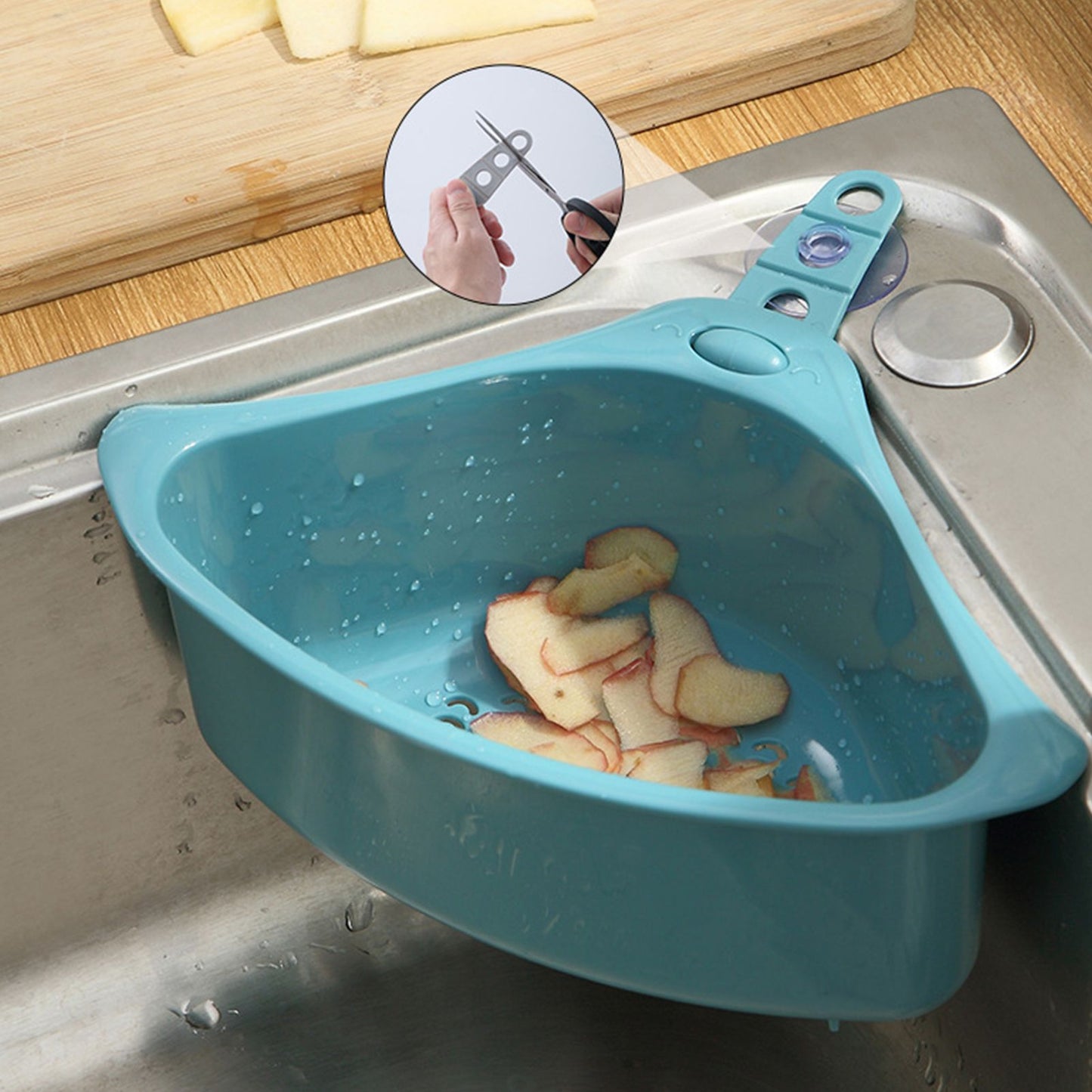 Kitchen Triangular Drain Basket Stable Easy Draining Corner Sink Strainer Basket for KitchenBlue V1294-YM0523-3118220030612