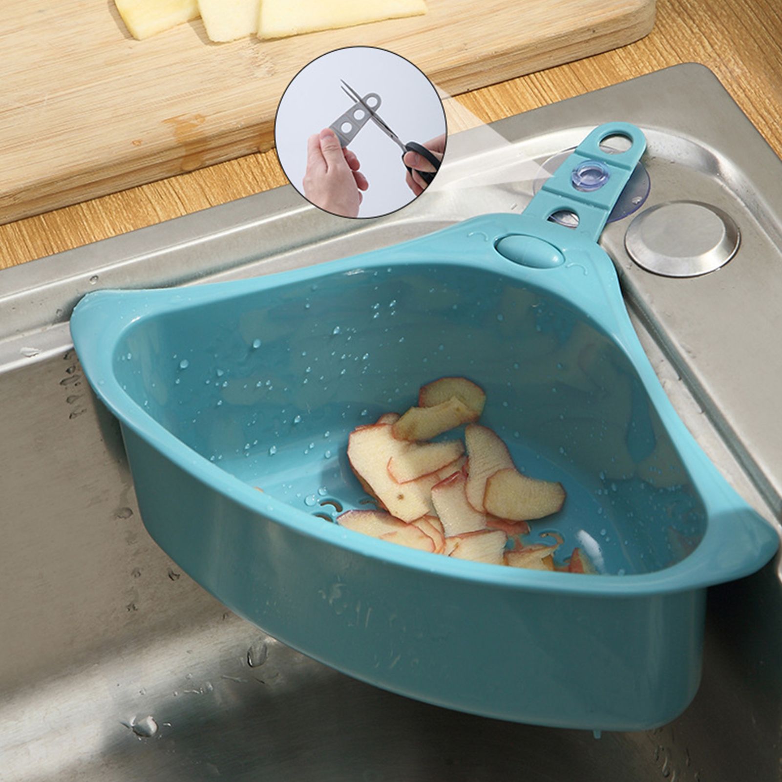 Kitchen Triangular Drain Basket Stable Easy Draining Corner Sink Strainer Basket for KitchenBlue V1294-YM0523-3118220030612