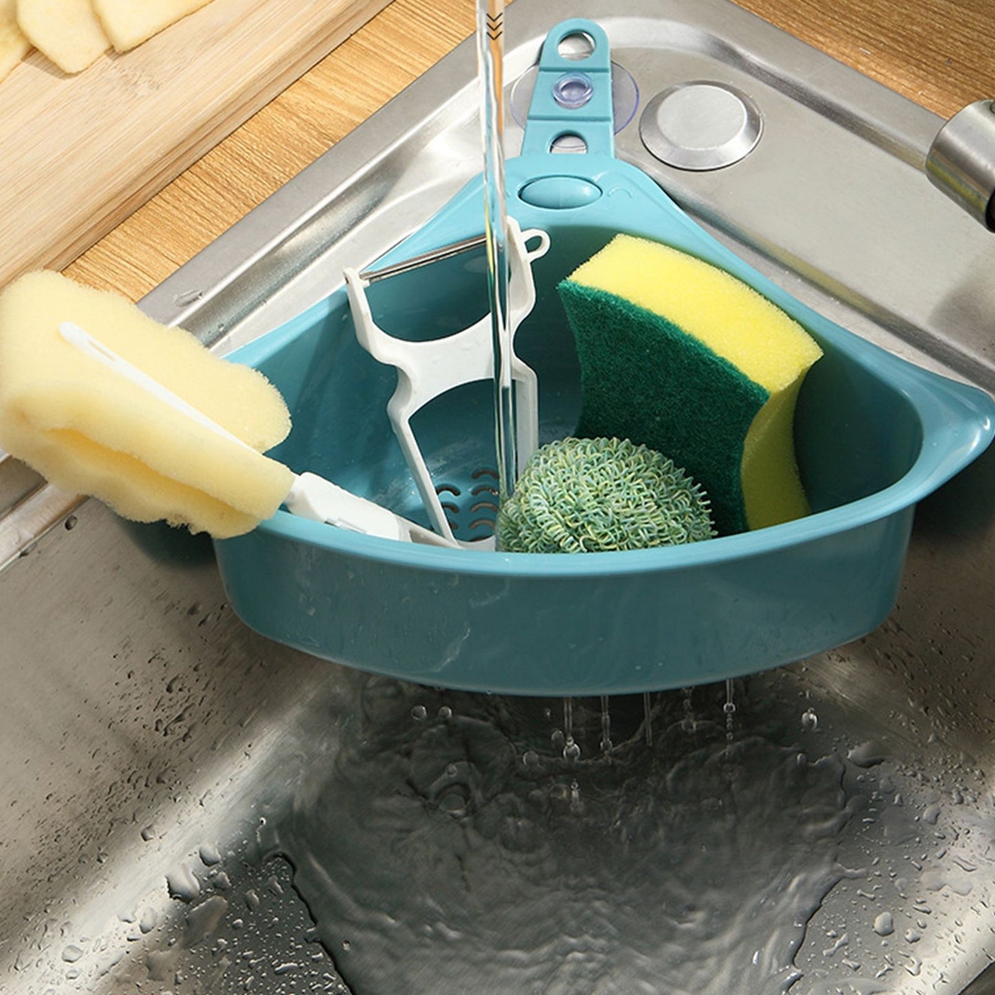 Kitchen Triangular Drain Basket Stable Easy Draining Corner Sink Strainer Basket for KitchenBlue V1294-YM0523-3118220030612