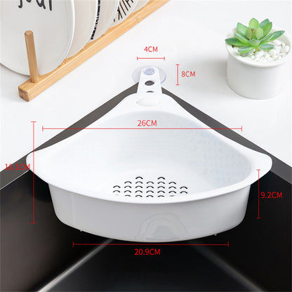 Kitchen Triangular Drain Basket Stable Easy Draining Corner Sink Strainer Basket for KitchenWhite V1294-YM0523-3118220030613