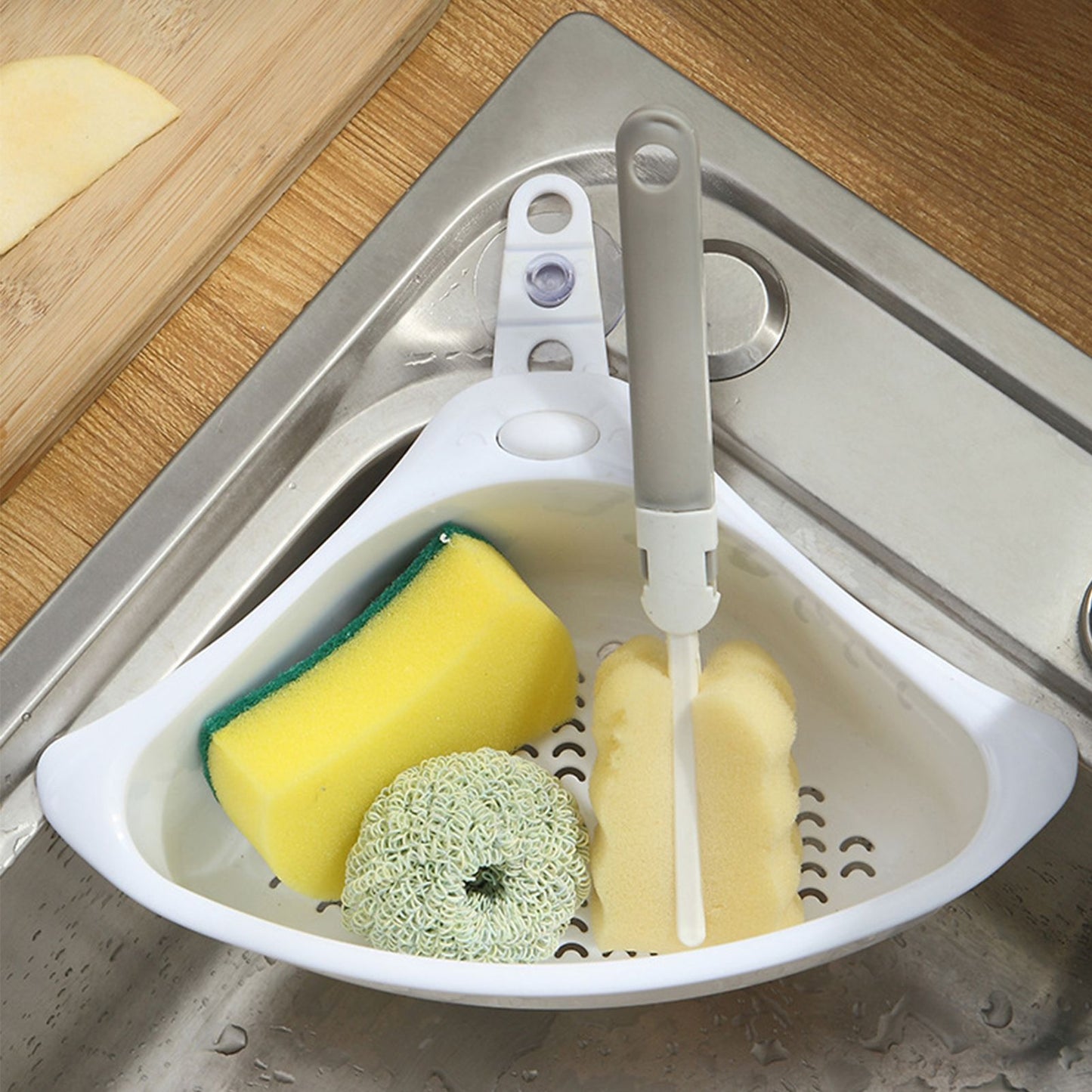 Kitchen Triangular Drain Basket Stable Easy Draining Corner Sink Strainer Basket for KitchenWhite V1294-YM0523-3118220030613