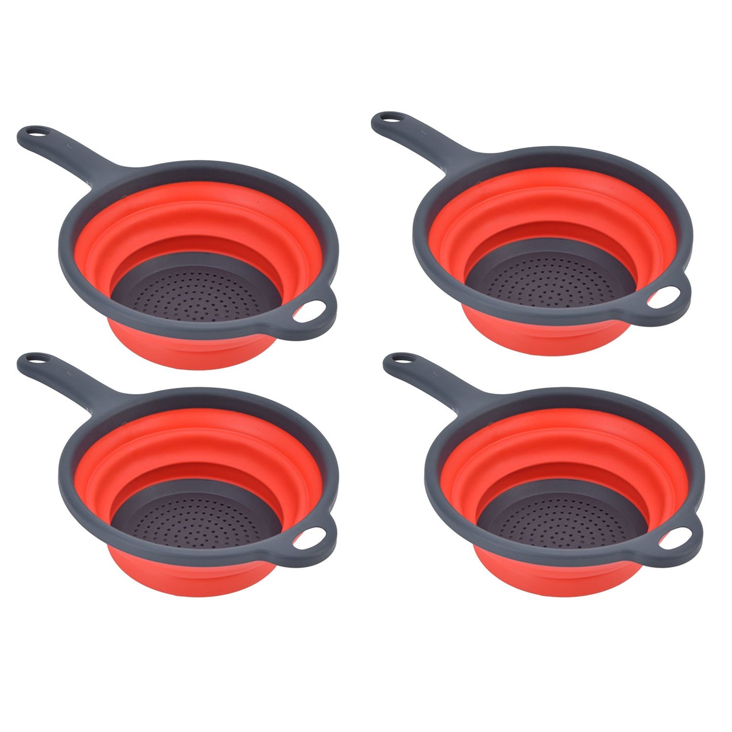 4PCS Collapsible Colander Strainer Round with Handle Hanging Hole for Pasta Vegetables FruitsRed V1294-YM0523-3118220034511