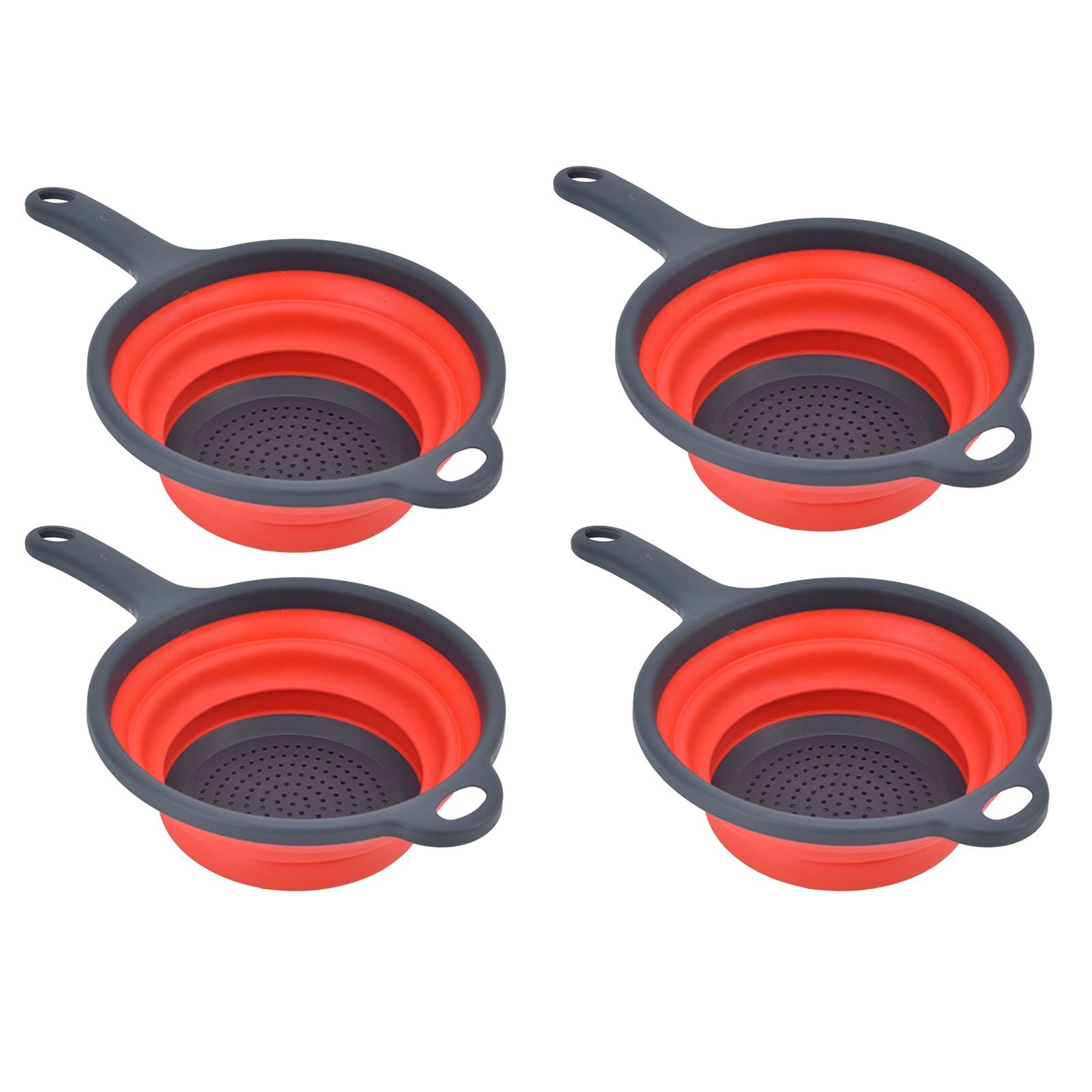 4PCS Collapsible Colander Strainer Round with Handle Hanging Hole for Pasta Vegetables FruitsRed V1294-YM0523-3118220034511