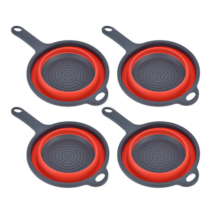 4PCS Collapsible Colander Strainer Round with Handle Hanging Hole for Pasta Vegetables FruitsRed V1294-YM0523-3118220034511