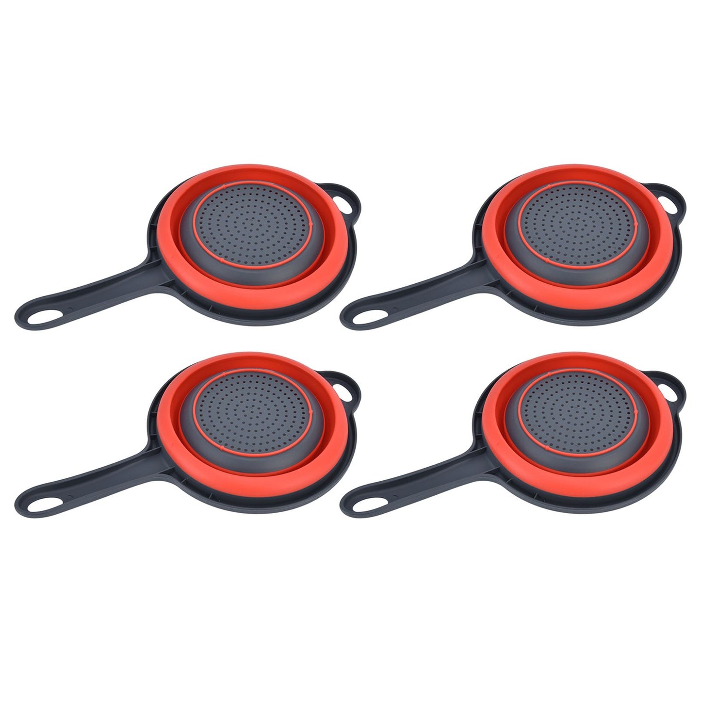4PCS Collapsible Colander Strainer Round with Handle Hanging Hole for Pasta Vegetables FruitsRed V1294-YM0523-3118220034511