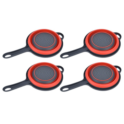 4PCS Collapsible Colander Strainer Round with Handle Hanging Hole for Pasta Vegetables FruitsRed V1294-YM0523-3118220034511
