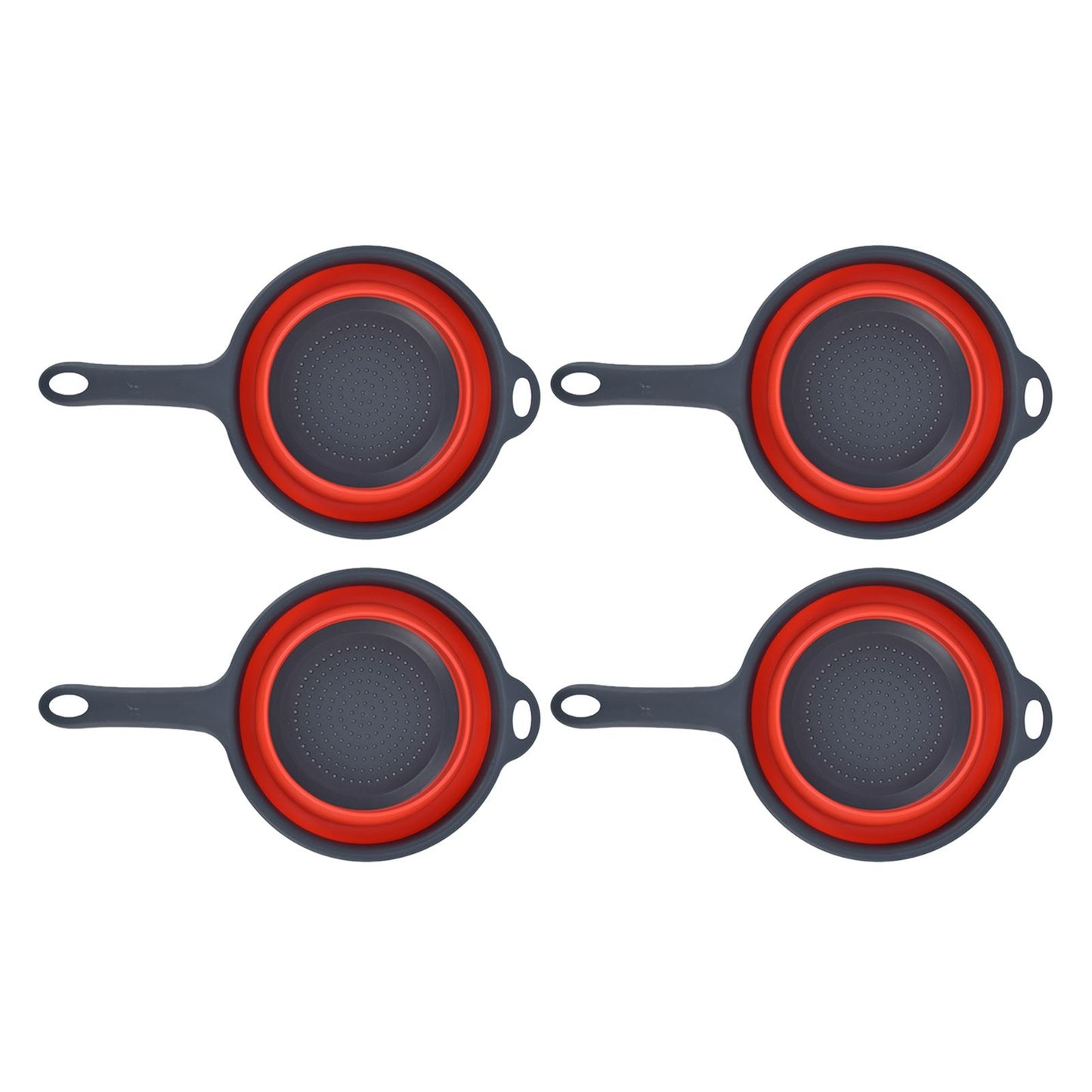 4PCS Collapsible Colander Strainer Round with Handle Hanging Hole for Pasta Vegetables FruitsRed V1294-YM0523-3118220034511