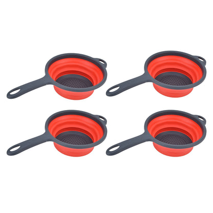 4PCS Collapsible Colander Strainer Round with Handle Hanging Hole for Pasta Vegetables FruitsRed V1294-YM0523-3118220034511