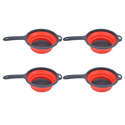 4PCS Collapsible Colander Strainer Round with Handle Hanging Hole for Pasta Vegetables FruitsRed V1294-YM0523-3118220034511