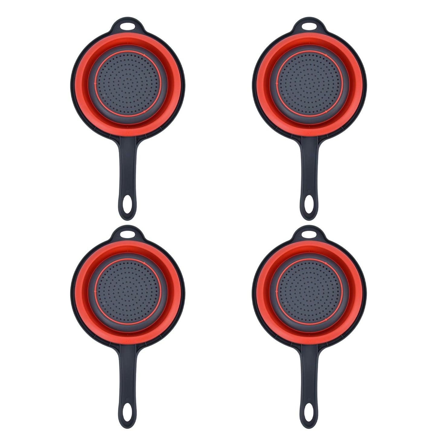 4PCS Collapsible Colander Strainer Round with Handle Hanging Hole for Pasta Vegetables FruitsRed V1294-YM0523-3118220034511