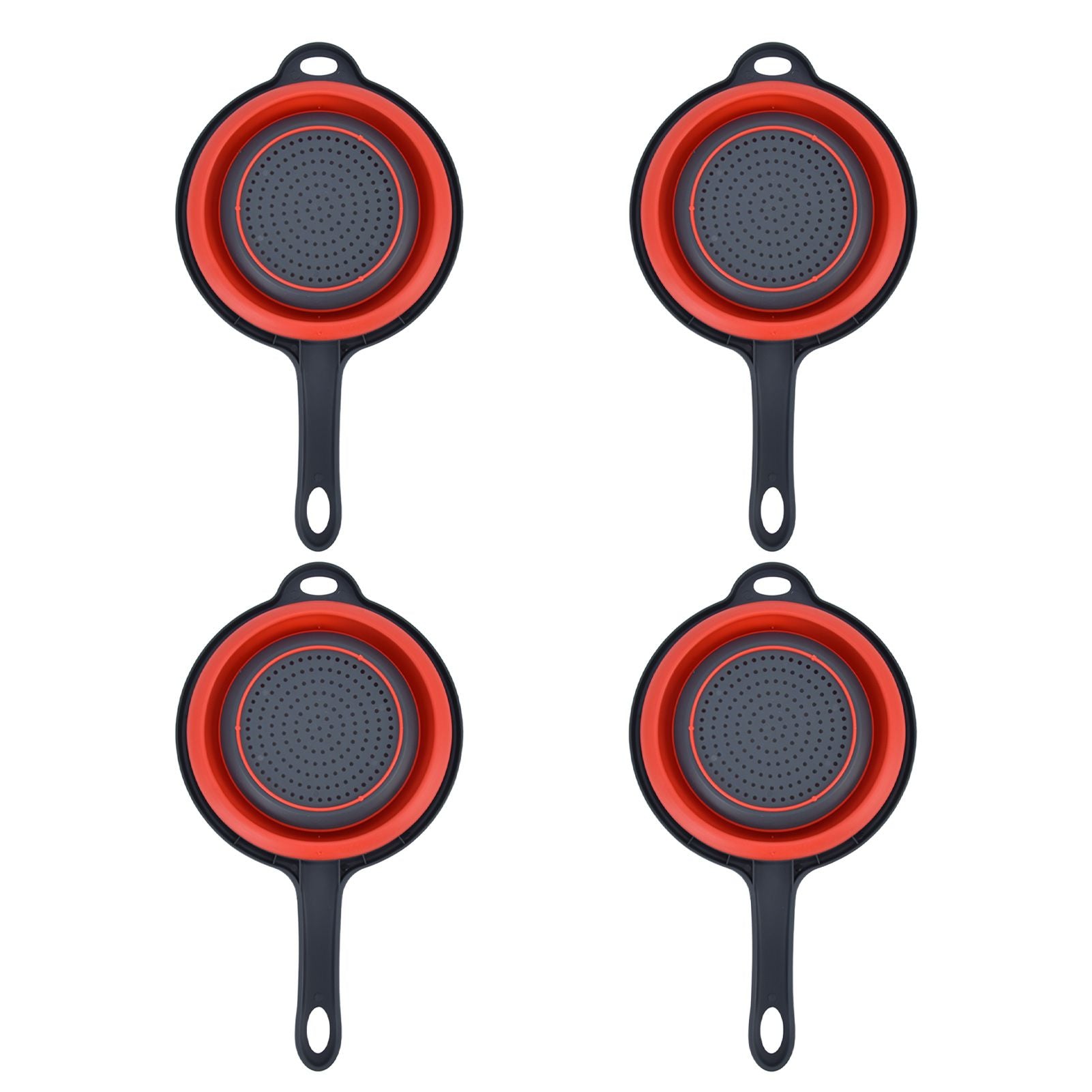 4PCS Collapsible Colander Strainer Round with Handle Hanging Hole for Pasta Vegetables FruitsRed V1294-YM0523-3118220034511