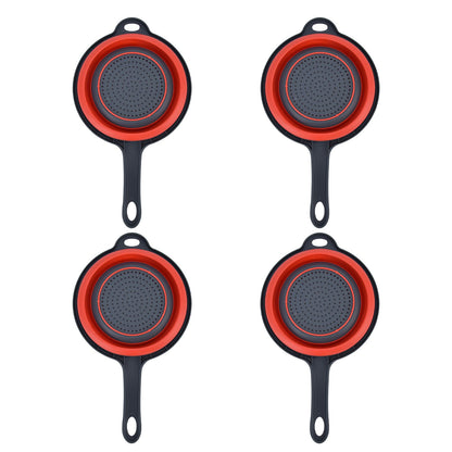 4PCS Collapsible Colander Strainer Round with Handle Hanging Hole for Pasta Vegetables FruitsRed V1294-YM0523-3118220034511