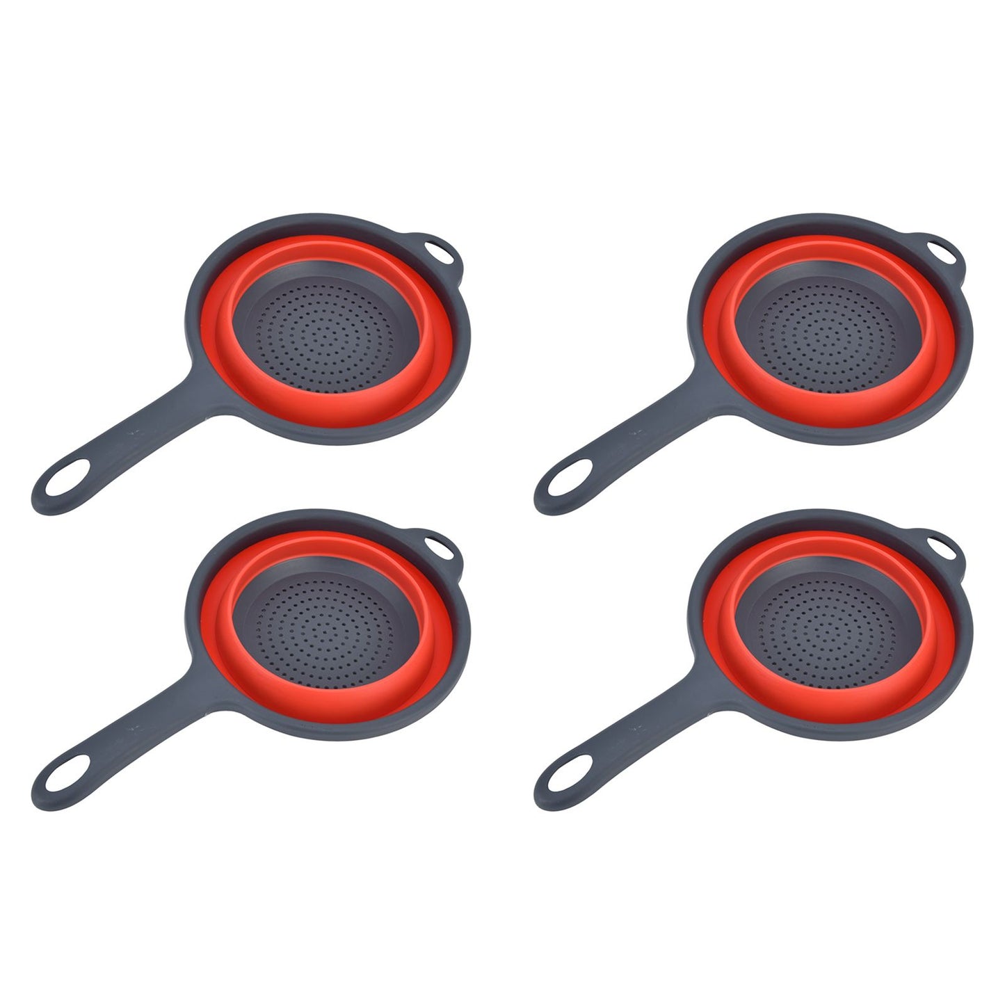 4PCS Collapsible Colander Strainer Round with Handle Hanging Hole for Pasta Vegetables FruitsRed V1294-YM0523-3118220034511