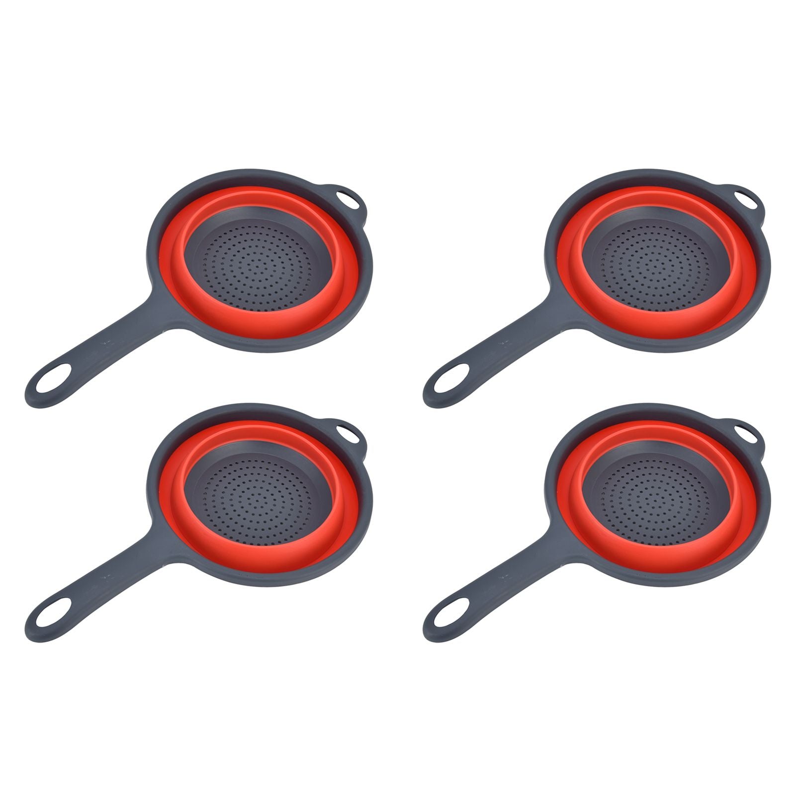 4PCS Collapsible Colander Strainer Round with Handle Hanging Hole for Pasta Vegetables FruitsRed V1294-YM0523-3118220034511