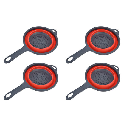 4PCS Collapsible Colander Strainer Round with Handle Hanging Hole for Pasta Vegetables FruitsRed V1294-YM0523-3118220034511