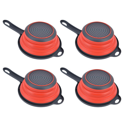 4PCS Collapsible Colander Strainer Round with Handle Hanging Hole for Pasta Vegetables FruitsRed V1294-YM0523-3118220034511