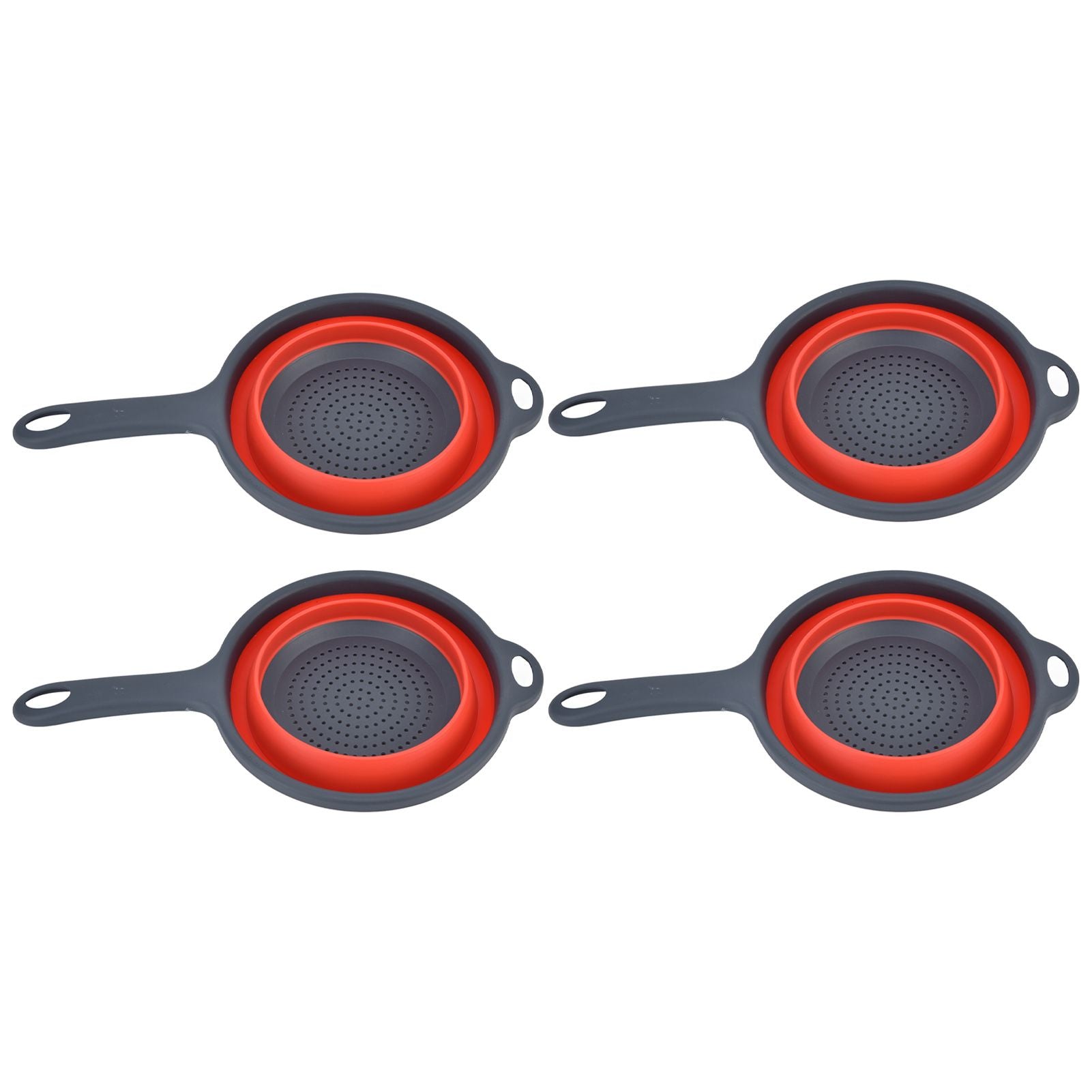 4PCS Collapsible Colander Strainer Round with Handle Hanging Hole for Pasta Vegetables FruitsRed V1294-YM0523-3118220034511