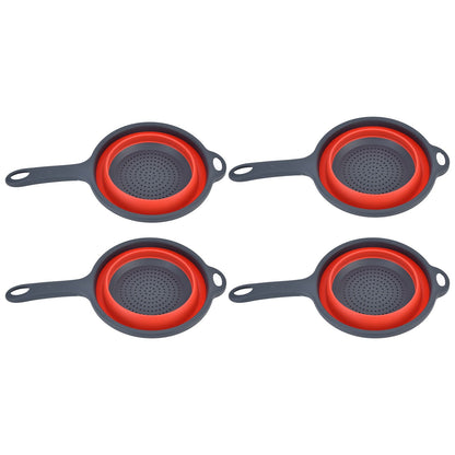 4PCS Collapsible Colander Strainer Round with Handle Hanging Hole for Pasta Vegetables FruitsRed V1294-YM0523-3118220034511
