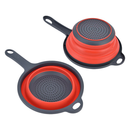 4PCS Collapsible Colander Strainer Round with Handle Hanging Hole for Pasta Vegetables FruitsRed V1294-YM0523-3118220034511