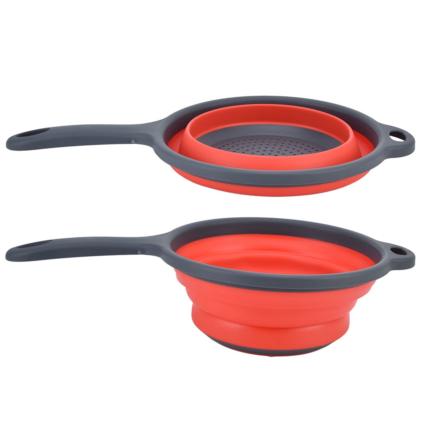 4PCS Collapsible Colander Strainer Round with Handle Hanging Hole for Pasta Vegetables FruitsRed V1294-YM0523-3118220034511