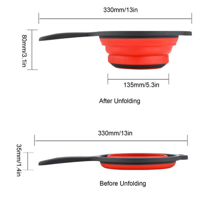 4PCS Collapsible Colander Strainer Round with Handle Hanging Hole for Pasta Vegetables FruitsRed V1294-YM0523-3118220034511