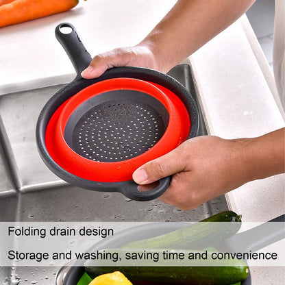 4PCS Collapsible Colander Strainer Round with Handle Hanging Hole for Pasta Vegetables FruitsRed V1294-YM0523-3118220034511
