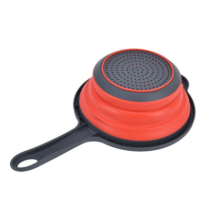 4PCS Collapsible Colander Strainer Round with Handle Hanging Hole for Pasta Vegetables FruitsRed V1294-YM0523-3118220034511