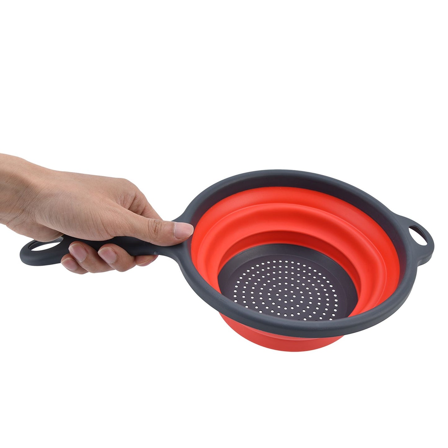 4PCS Collapsible Colander Strainer Round with Handle Hanging Hole for Pasta Vegetables FruitsRed V1294-YM0523-3118220034511