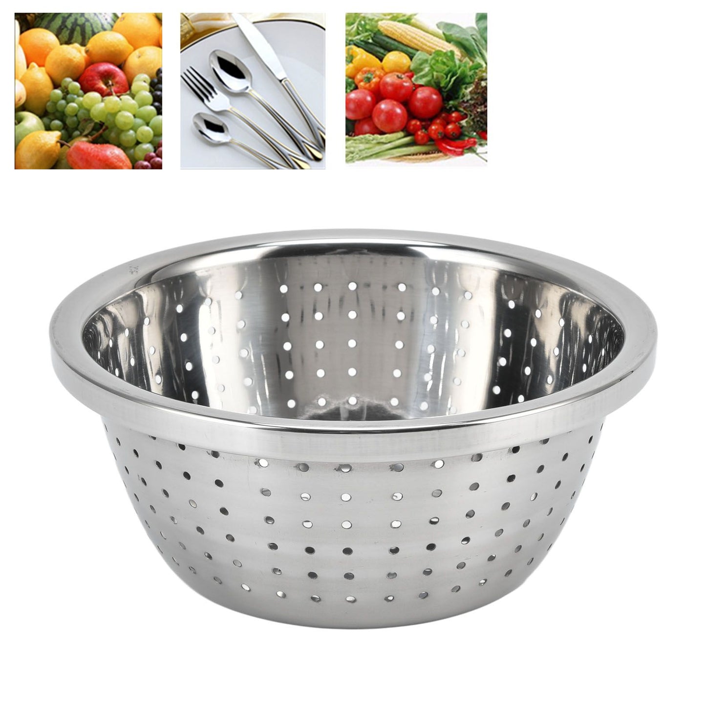 Vegetable Washing Basket Rustproof Multifunction Stainless Steel Colander for Kitchen Household Silver18cm V1294-YM0523-3118220035711