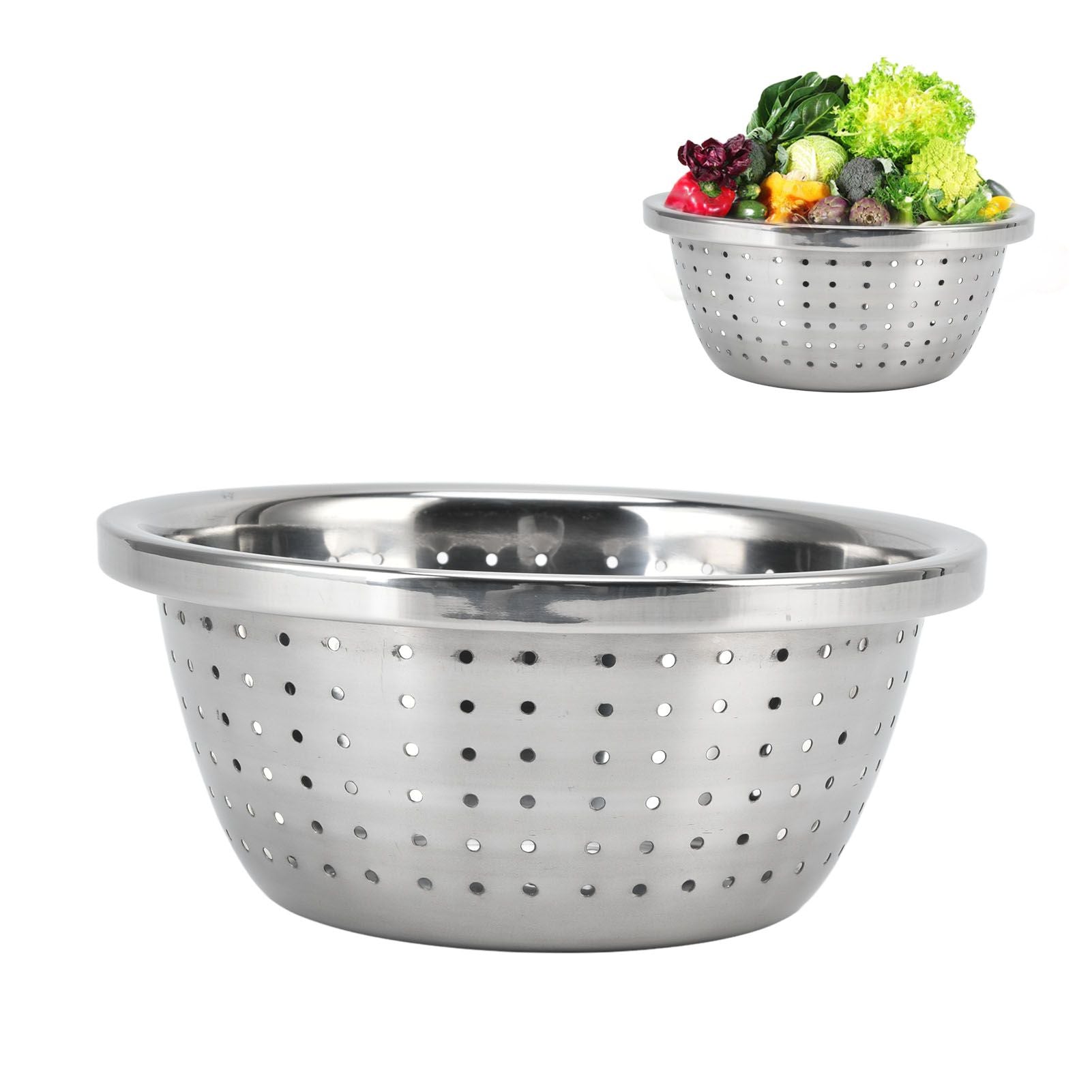 Vegetable Washing Basket Rustproof Multifunction Stainless Steel Colander for Kitchen Household Silver18cm V1294-YM0523-3118220035711