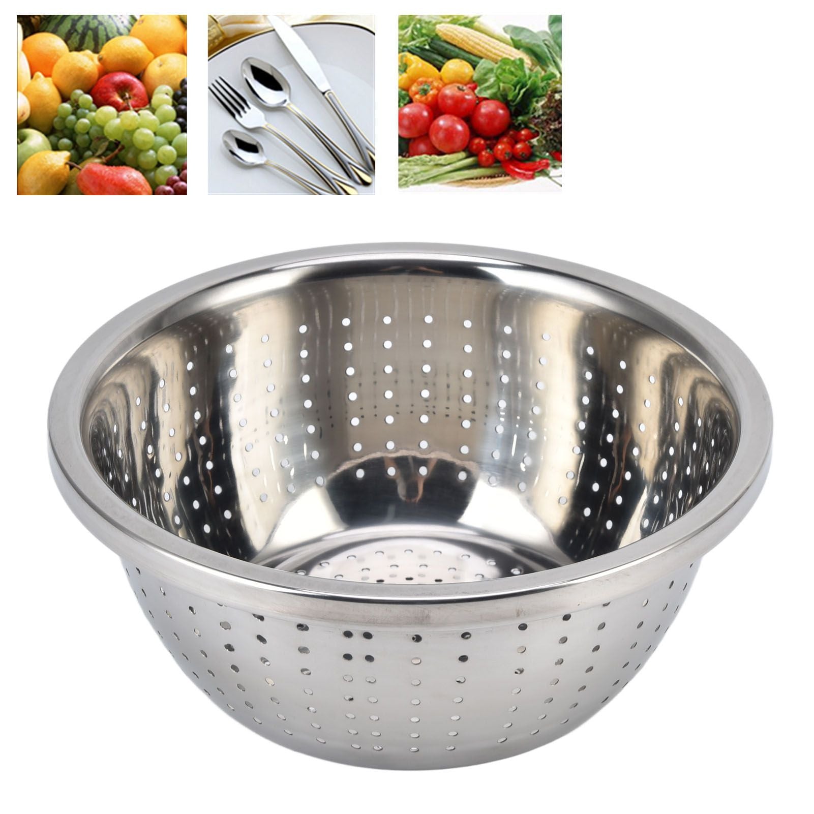 Vegetable Washing Basket Rustproof Multifunction Stainless Steel Colander for Kitchen Household Silver22cm V1294-YM0523-3118220035713