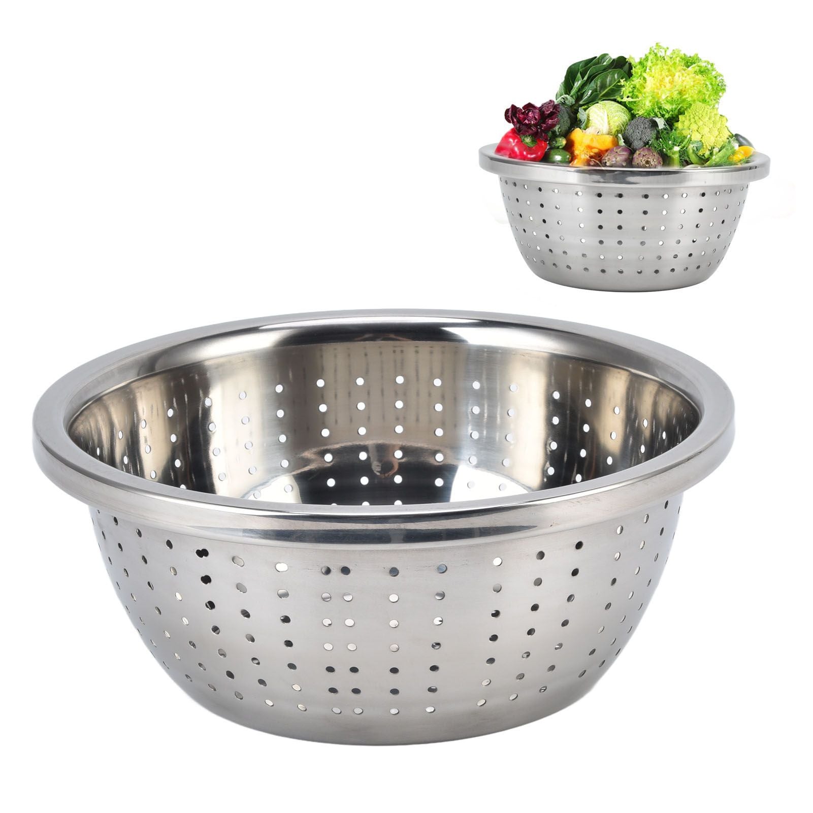 Vegetable Washing Basket Rustproof Multifunction Stainless Steel Colander for Kitchen Household Silver22cm V1294-YM0523-3118220035713