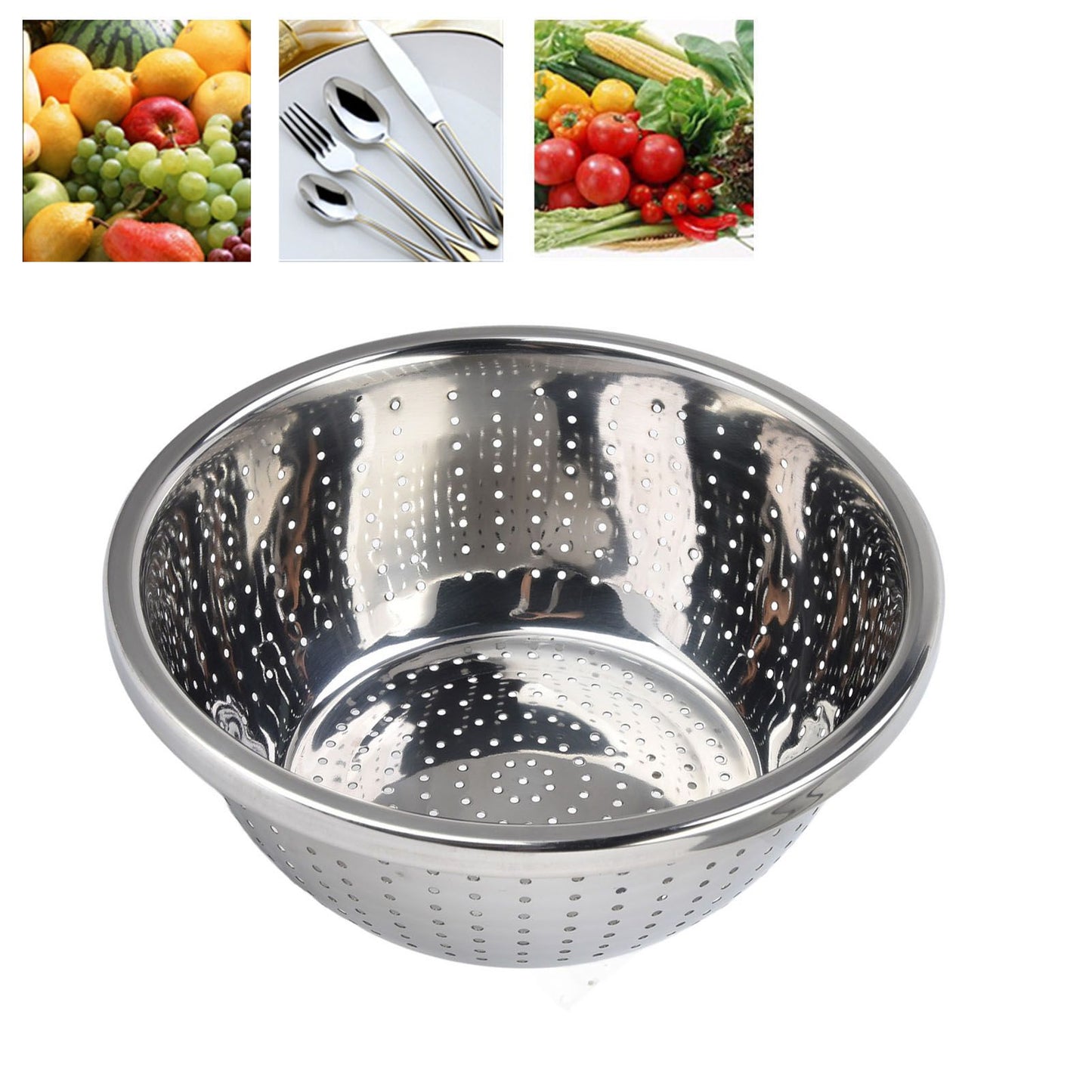 Vegetable Washing Basket Rustproof Multifunction Stainless Steel Colander for Kitchen Household Silver24cm V1294-YM0523-3118220035714
