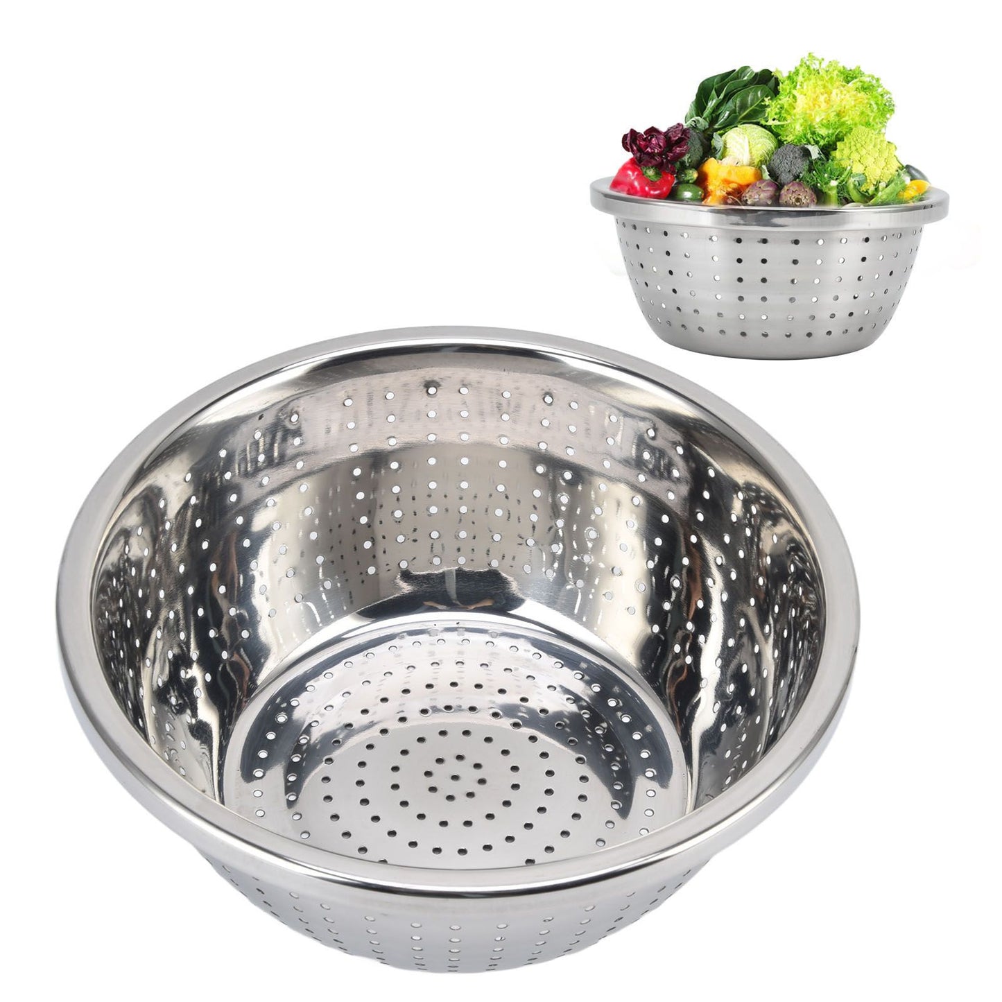 Vegetable Washing Basket Rustproof Multifunction Stainless Steel Colander for Kitchen Household Silver24cm V1294-YM0523-3118220035714