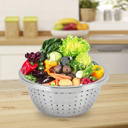 Vegetable Washing Basket Rustproof Multifunction Stainless Steel Colander for Kitchen Household Silver24cm V1294-YM0523-3118220035714